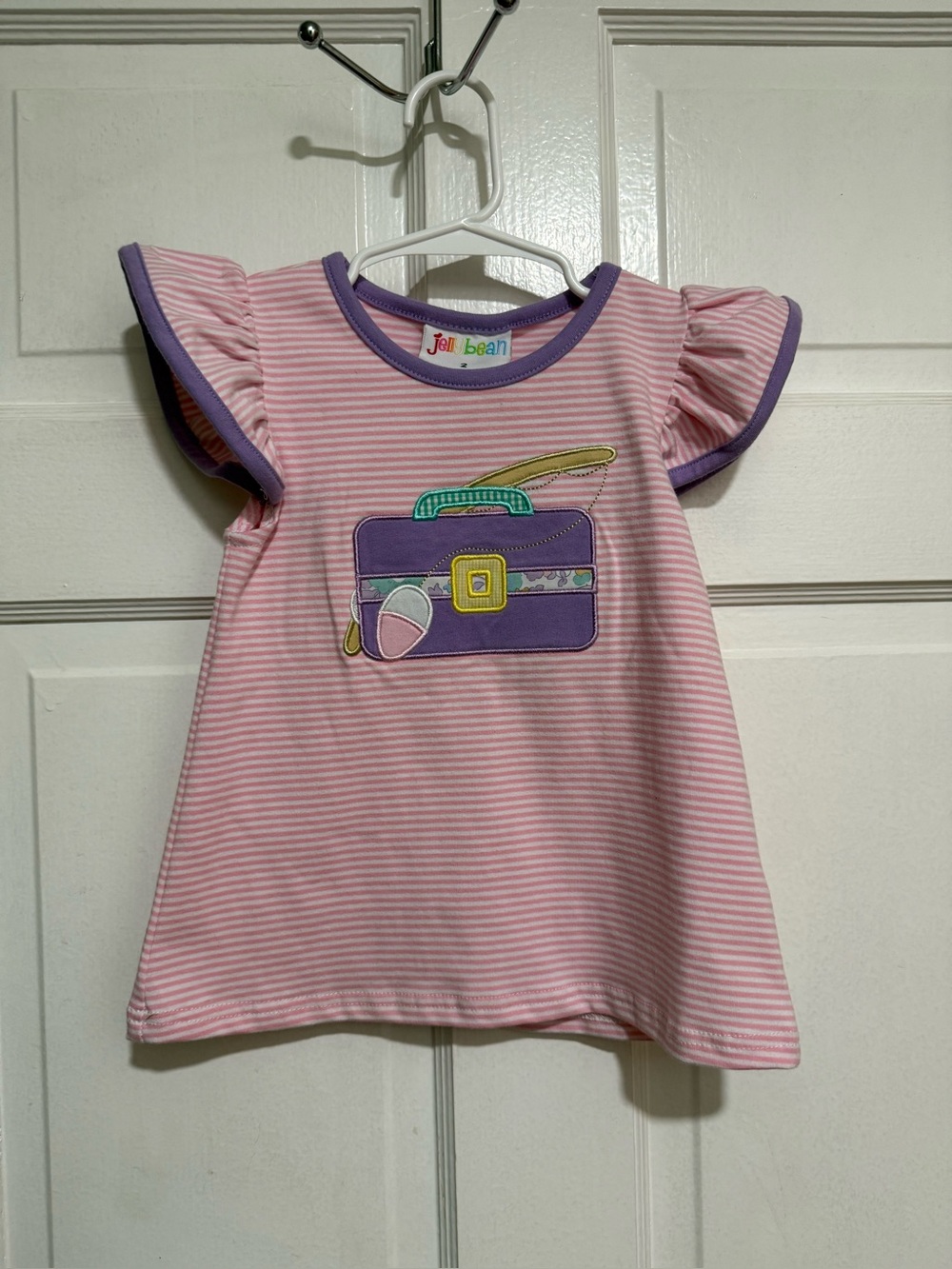 New Jellybean Girls Fishing Theme Fathers Day Dress Size 2 Appliqué Pink Stripe